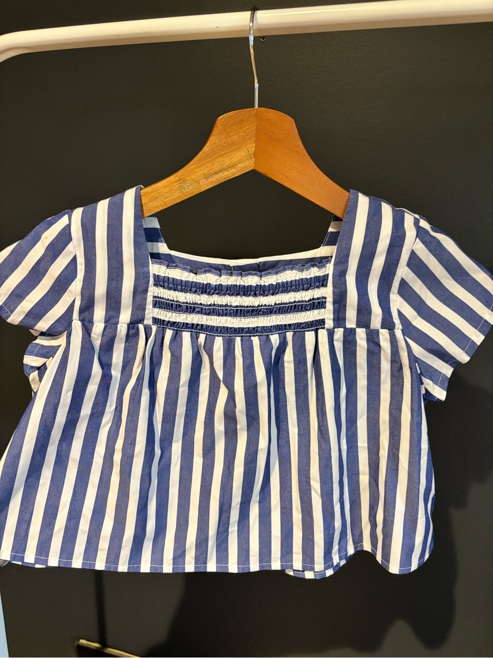 Polo by Ralph Lauren Blue & White Vertical Stripe Smocked Kids Blouse